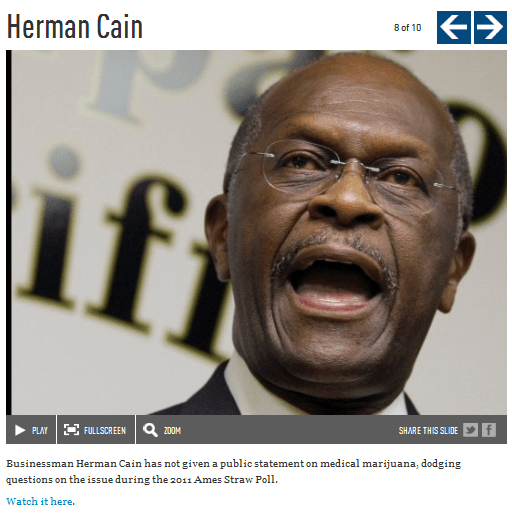 Huffington Post: Blackberry Video of Herman Cain “Dodging” Medical Marijuana Question at 2011 Ames Straw&nbsp;Poll