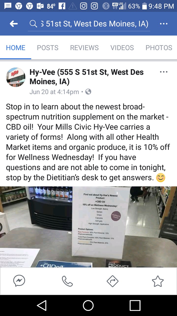 Iowa’s Largest Grocery Store Retailer, Hy-Vee Advertises CBD For Sale On Facebook — Two Weeks Before Iowa Begins Official&nbsp;Sales