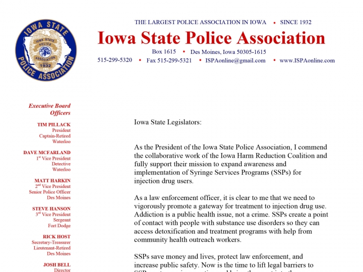 Iowa Law Enforcement Officers Support Syringe Service Programs and Needle&nbsp;Exchange