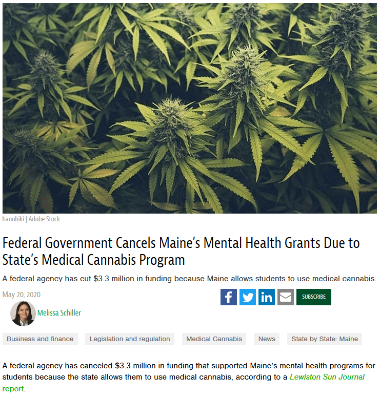 Federal Government Cancels Maine’s Mental Health Grants Due to State’s Medical Cannabis&nbsp;Program