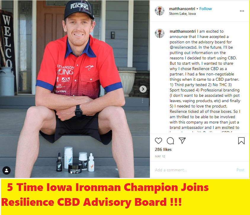 Matt Hanson, Iowa Ironman 5-Time Champion, Joins “Resilience CBD” Advisory&nbsp;Board