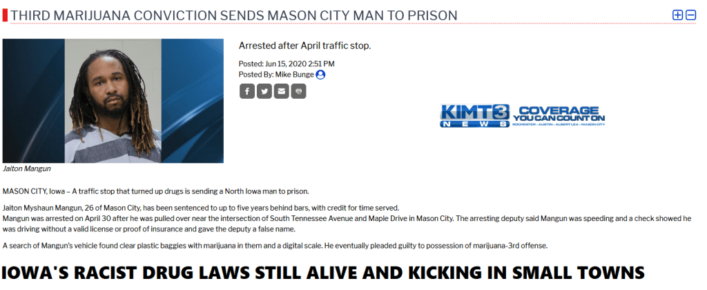 Iowa Sends Black Man To Prison For Five Years For Marijuana&nbsp;Possession
