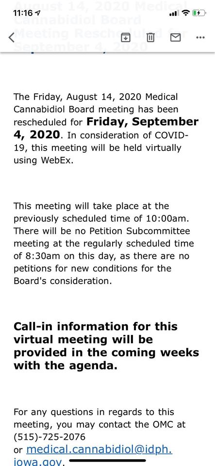 August’s Office of mCBD Hearing Has Been Rescheduled — Iowa Cannabis Advocates Invited To Attend September 4 at 10&nbsp;AM