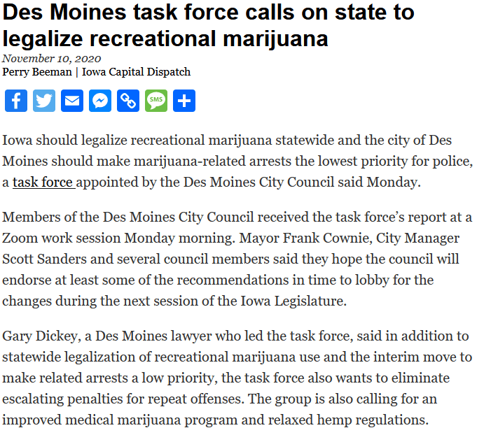 Des Moines task force calls on state to legalize recreational&nbsp;marijuana
