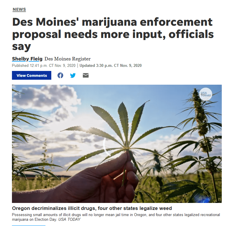 Des Moines Register: Des Moines’ marijuana enforcement proposal needs more input, officials&nbsp;say