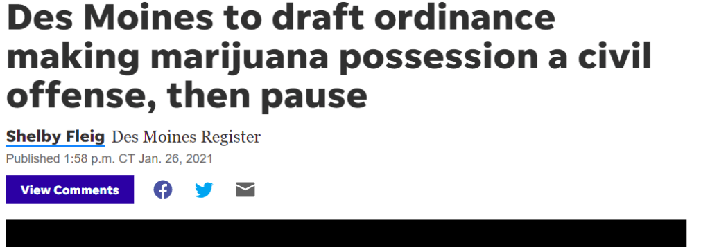 Des Moines to draft ordinance making marijuana possession a civil offense, then&nbsp;pause