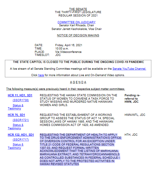 Hawaii Wants DEA To Exempt State Marijuana Laws From Federal Interference   Update: Hawaii’s Committee On Judiciary Votes “Aye” | April 16&nbsp;2021