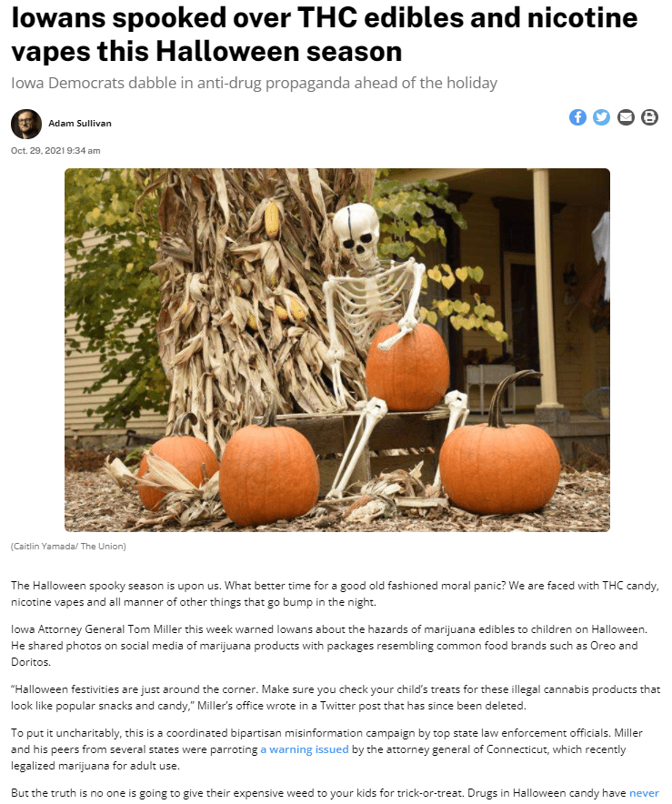 Propaganda: Iowa Attorney General DELETES Tweet LYING About Spooky Marijuana Edibles For Trick Or&nbsp;Treat
