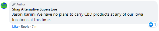 Retail Chain that pulled CBD has “no plans to carry CBD products at any of our Iowa locations at this&nbsp;time”