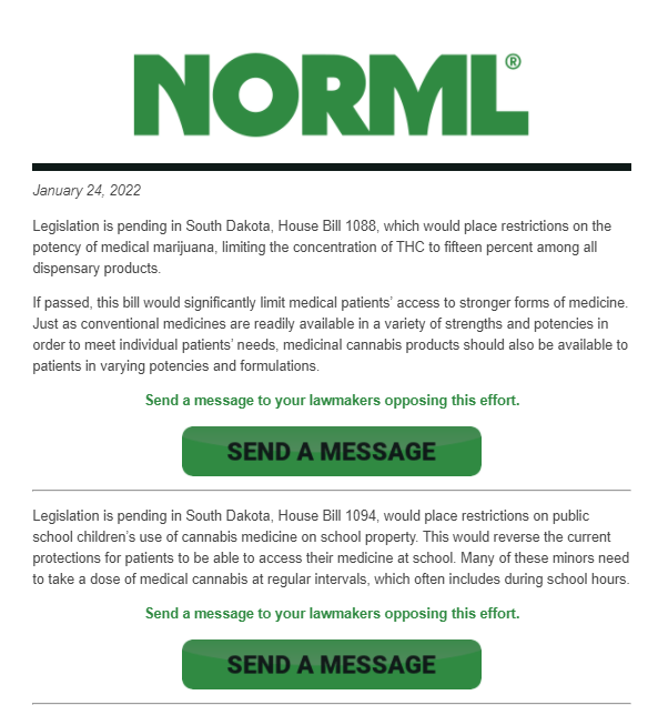 Take Action: South Dakota – Oppose THC Caps and Removing Patient&nbsp;Protections