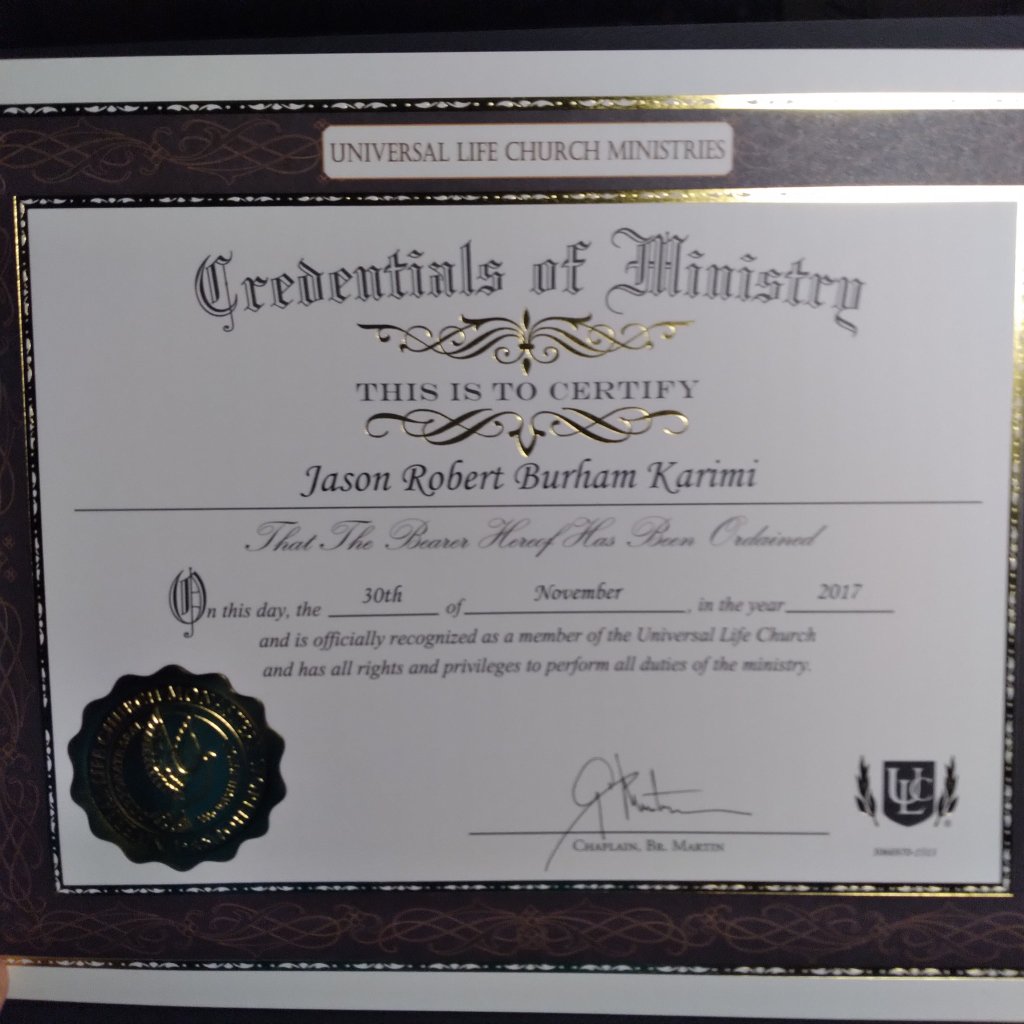 Universal Life Church — Minister In Good Standing — January 3rd,&nbsp;2022