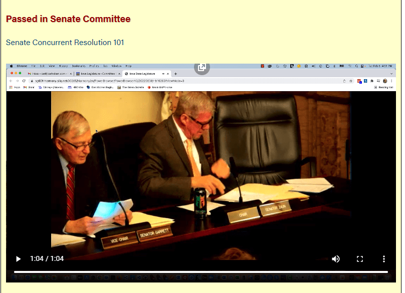 Iowa: Senate Concurrent Resolution 101 Passes Senate Committee, Moves On To The&nbsp;Floor