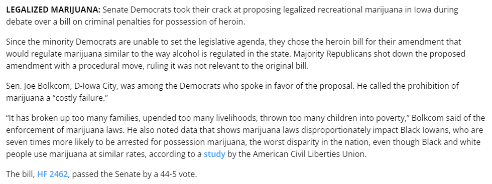 Iowa Senate Democrats Propose Amendment To Legalize Marijuana Gets Shockingly Shot Down By Heartless Institutionalized Republicans