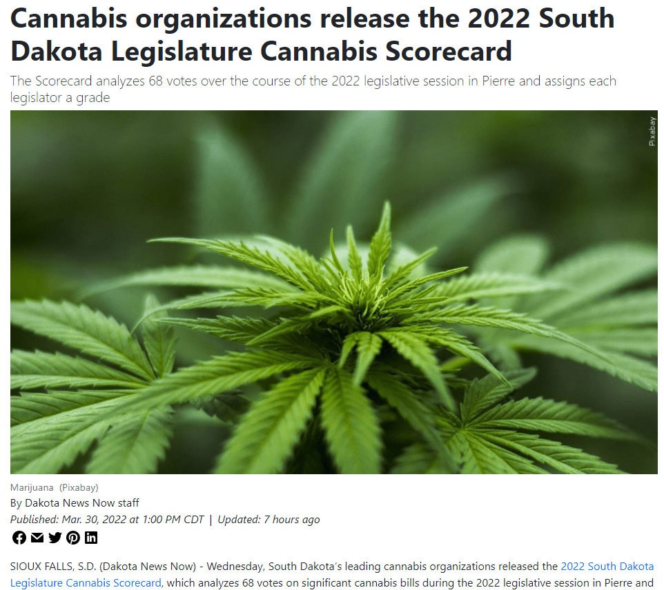 Cannabis organizations release the 2022 South Dakota Legislature Cannabis&nbsp;Scorecard