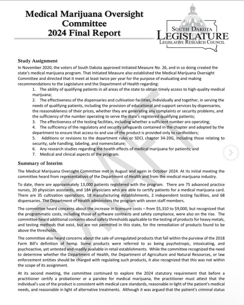 South Dakota report: allowing probationers to use medical cannabis is authorizing violations of federal&nbsp;law