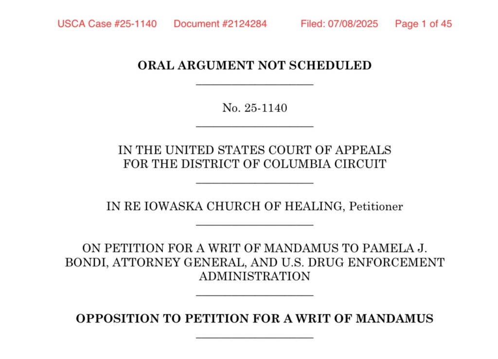 DEA Brief in Iowaska Healing Church Iowa Lawsuit July&nbsp;2025