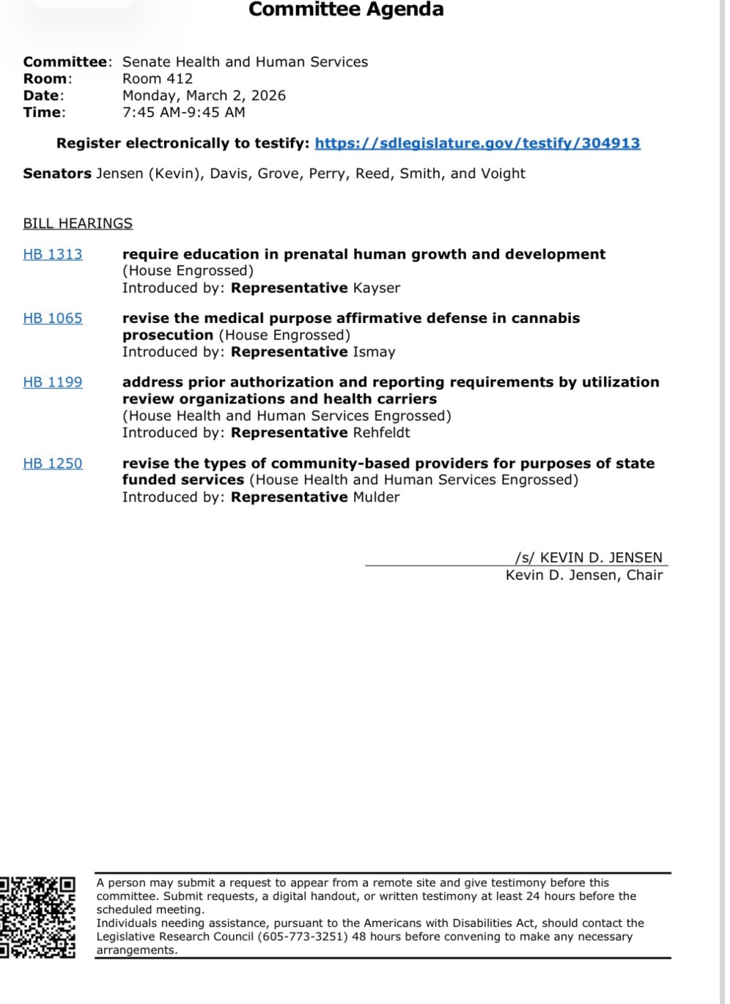 South Dakota Hearing on HB 1065: Medical Cannabis “Affirmative Defense” Change — 7:45 a.m. Monday (Capitol Room&nbsp;412)