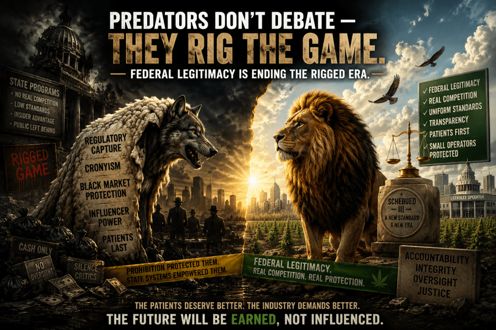 Predators Don’t Debate — They Rig the Game: How Black-Market-Friendly State Cannabis Programs Created the Perfect Environment for Predators — and Why Federal Legitimacy Is Ending&nbsp;It