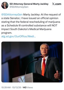 South Dakota Attorney General Publishes Opinion Concerning Impact Of Federal&nbsp;Rescheduling